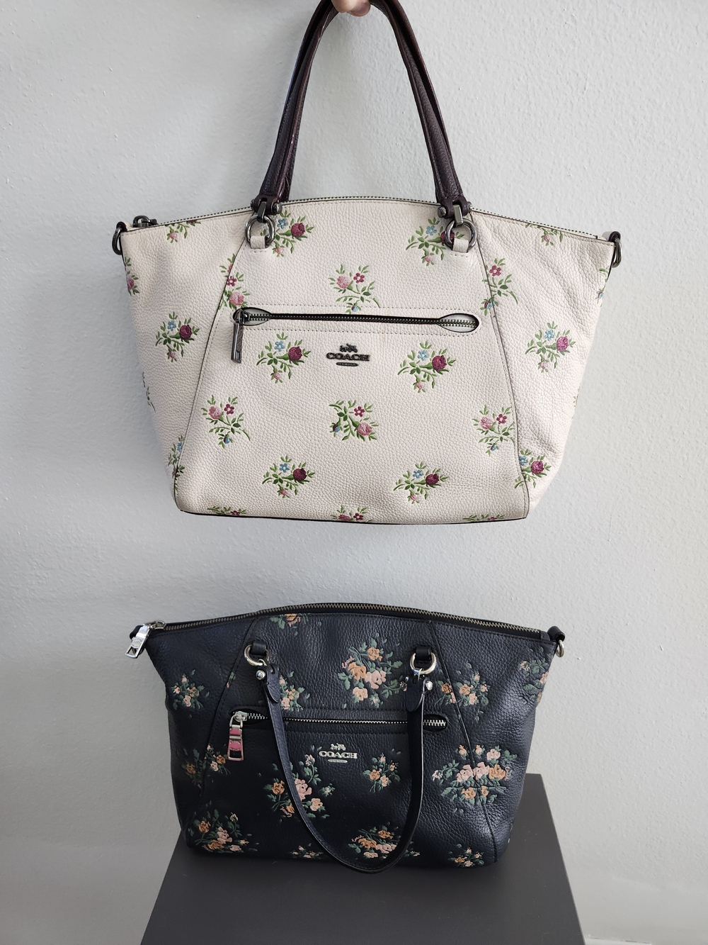 Coach Floral Leather Tote Set in Cream and Black